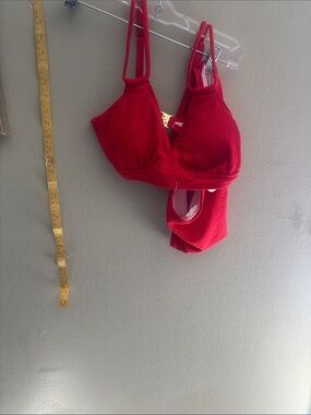Red Textured Bikini Top & Bottom Set - Unbranded